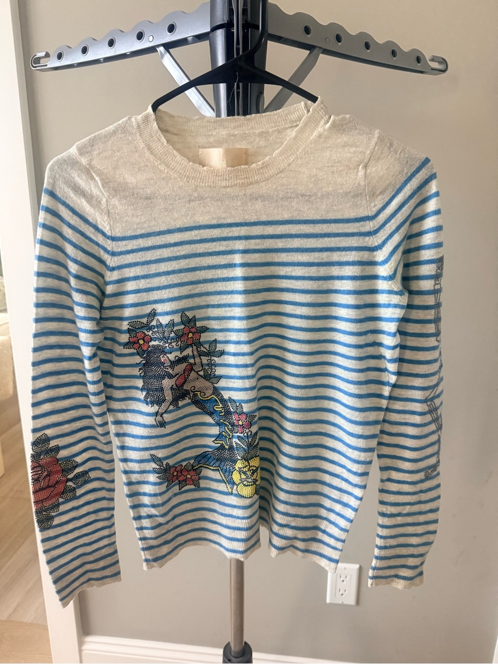 Zadig & Voltaire Cream and Blue Striped Sweater with Mermaid Floral Patch